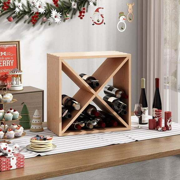 Jaxpety 24 Bottle Wine Rack Holder Compact Cellar Cube Bar Storage Kitchen Decor Wood Display Home, Natural