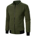 thumbnail image 1 of RXIRUCGD Man Solid Color Zipper Stand Collar Hoodie Coat, Army Green, Size: L, 1 of 5