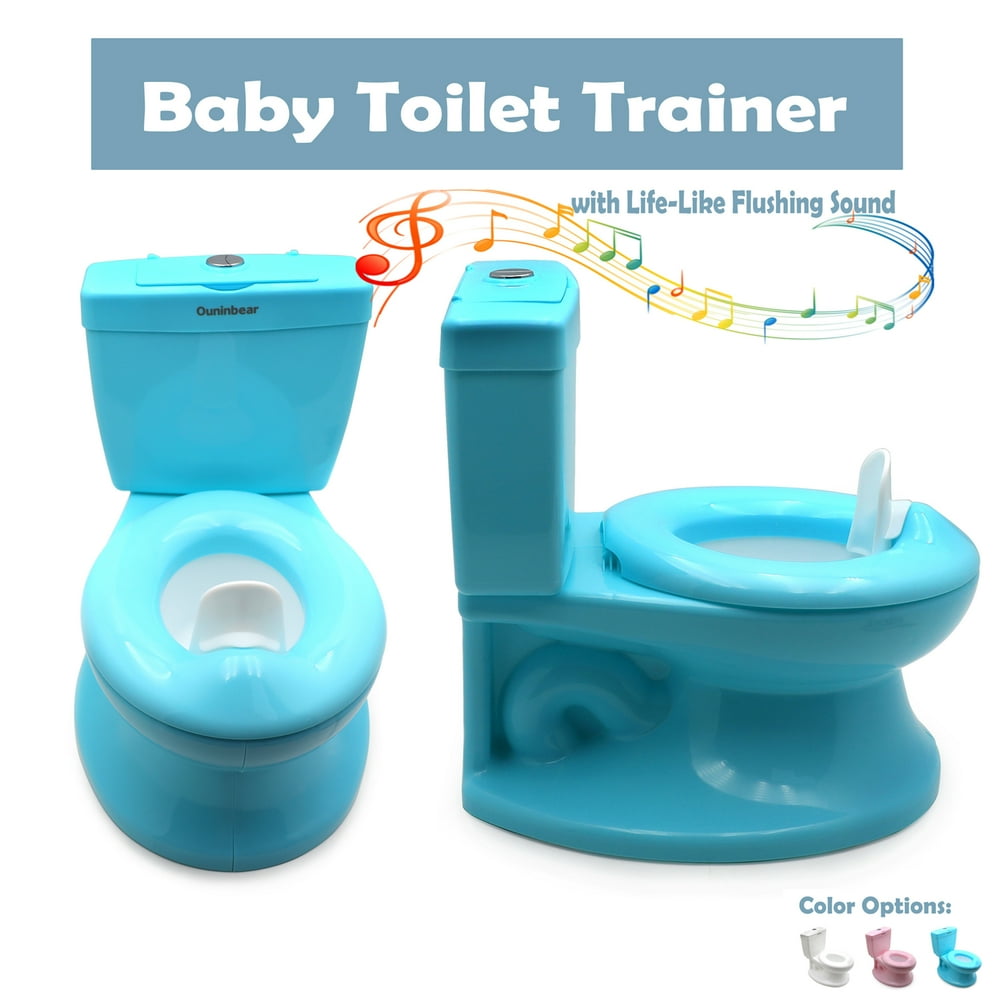 HTTMT Classic Portable Blue Realistic Toddler Potty Training Toilet w/ Flushing Sound Baby