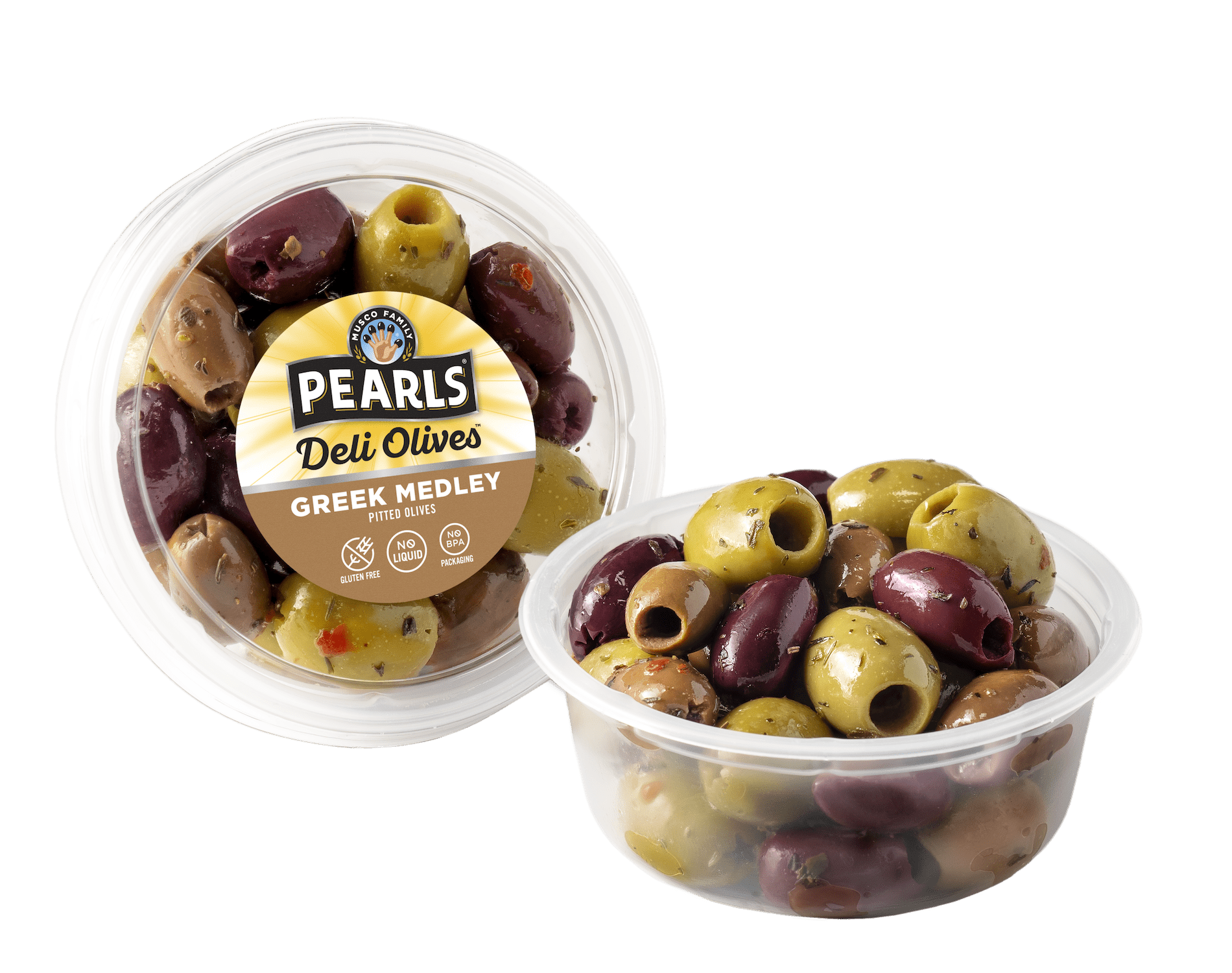 (2 pack) Pearls Deli Olives Greek Medley Pitted Olives 4oz Tub. Major Allergens Not Contained