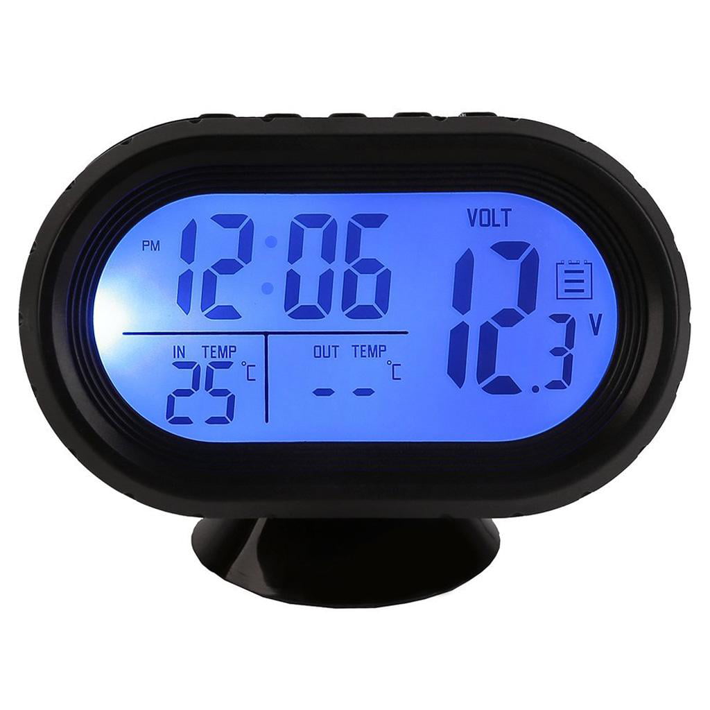 Blue Digital Car LCD Clock Voltmeter Thermometer Battery Voltage Temperature Monitor DC 12V-24V Freeze Alarm 