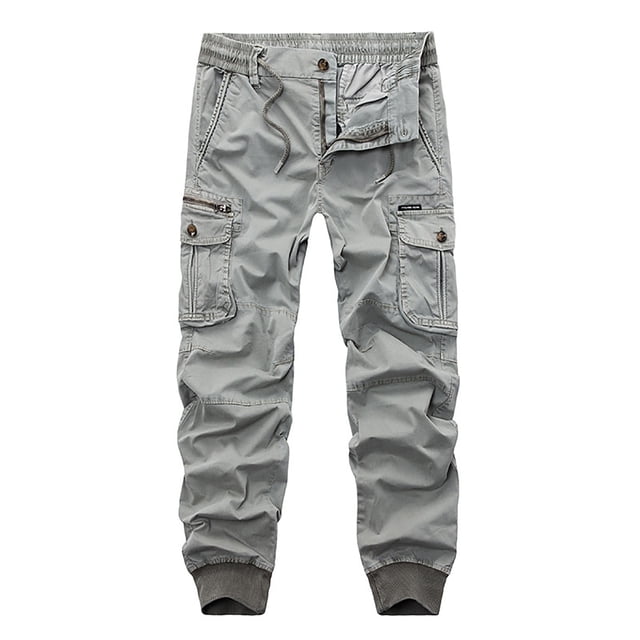 Men's Multi-Pocket Overalls Work Pants, Cargo Casual Trousers with Elastic Waist & Drawstring Closure, Relaxed Fit Utility Pants for Outdoor Activities