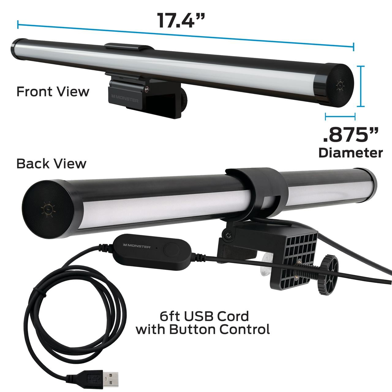 (3 pack) Monster LED Duo Monitor Light Bars with Smart Color Control & Razer Chroma Integration, for Christmas, Halloween, Party, Gameday and More