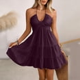thumbnail image 4 of Dolkfu Mini Dresses for Women Purple Refreshing Halter Sleeveless Fit & Flare Dresses Solid Modern Romance Regular Dresses Purple,M, 4 of 6
