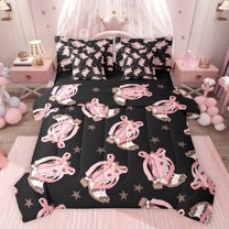 Feelyou Fashion Bowknot Boot Bedding Comforter Set 7pcs for Girl, Cute Western Cowgirl Princess King Bedding Sets, Hippie Texas Stars Reversible Bed Sheets, Lightweight Room Decor