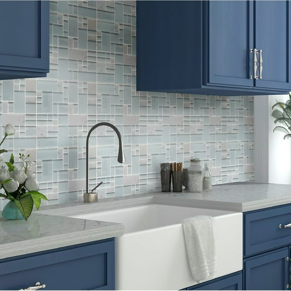 Apollo Tile 5 pack White 11.7-in. x 11.7-in. Polished, Honed and Textured Marble and Glass Mosaic Tile (4.75 Sq ft/case)