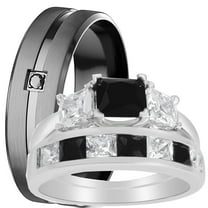 LaRaso & Co Trio His Her Wedding Rings Set Black Wedding Bands for Women Men