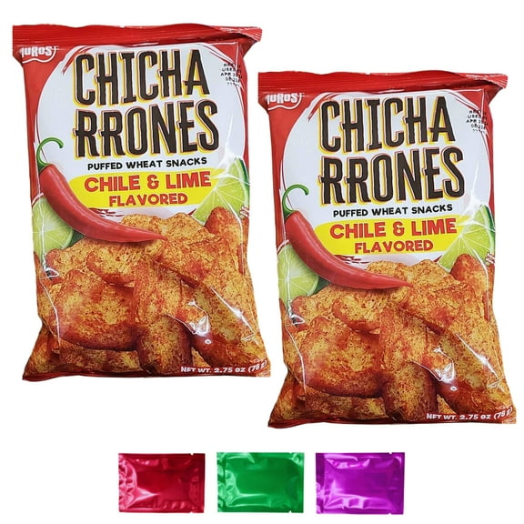 Chicharrones Chile and Lime Flavored Snack Chips, Airy & Crunchy Bold Chili Spicy Puffed Wheat Snacks - School Road Trip Party Snacks 2.75 oz 2 Packs w/Bonus Snoep in Beperkte Oplage