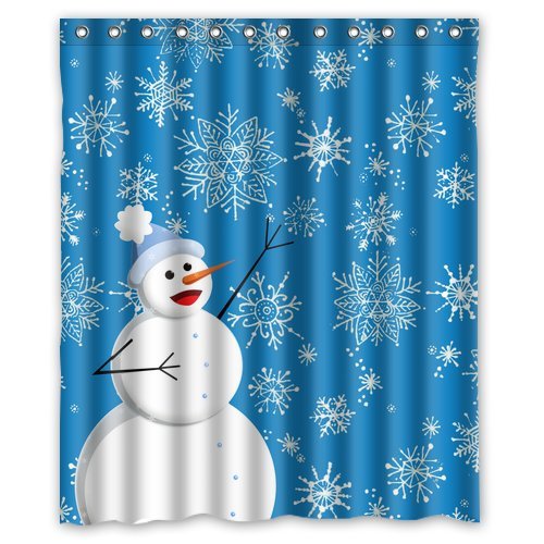 HelloDecor Winter Snow Snowflake Snowmen Blue Shower Curtain Polyester