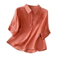 thumbnail image 1 of Tops de Manga de Cuarto para las Mujeres Bordados Botón de Algodón Cuello de Vuelta Cinco Cuartos de Manga de Moda, 1 of 9