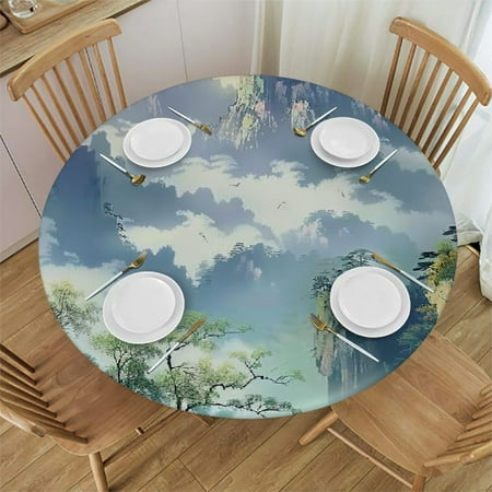 

Patifu Mountain River Boat Round Table Cover Stain Resistant and Washable for Indoor Outdoor Dining 100% Polyester Picnic Farmhouse Table Cloth 31 -35