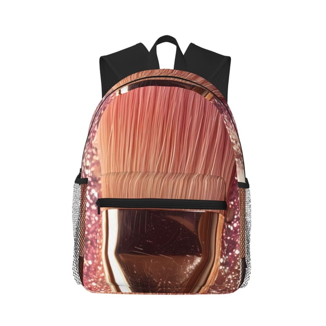 Fotbe Makeup Brush on Pink Glitter Mochila Ligera Casual para Laptop para Hombres y Mujeres, Mochila Impermeable de Uso Diario, Mochila para Universidad