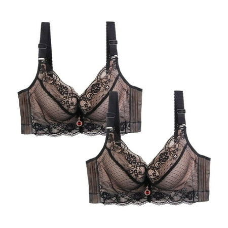 HCURIBAD Bras for Women Pack  Push up bras 2Pcs Women s Four Rows Adjustable Underwear Large Size Gathering Bra (Solid Color)  Wireless Bras for Women  Sports Bras 2PC Underwear Clear L