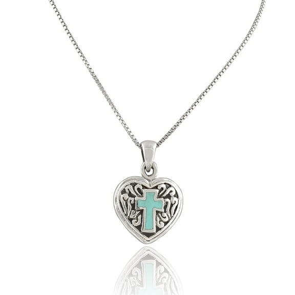 SilverCloseOut Sterling Silver Blue Enamel Celtic Cross Heart Charm Necklace for Female Adult Women Teens