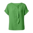 thumbnail image 5 of LEKODE Linen Button Down Shirt Women Oversized T-shirts Vintage Tshirts Button Down Shirts Lace Top Solid Summer Tops Peasant Blouses Mexican Shirt Summer Blouses Green L, 5 of 5
