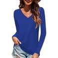 thumbnail image 1 of Fashnice Ladies Tee V Neck T Shirt Solid Color T-shirt Basic Fall Tops Blue S, 1 of 3
