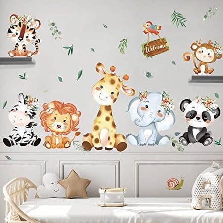 wondever Jungle Animals Wall .. Stickers Safari Animal Elephant .. Giraffe Peel and Stick .. Wall Art Decals for .. Kids Bedroom Baby Nursery