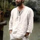 thumbnail image 2 of Camisa de blusa casual de manga larga con cuello en V para hombre Pompotops  oipoqjl8522, 2 of 3