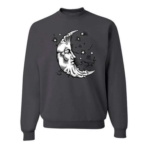 Wild Bobby Crescent Moon Astrology Puff Print Fashion Unisex Crewneck Sweatshirt, Charcoal, Small