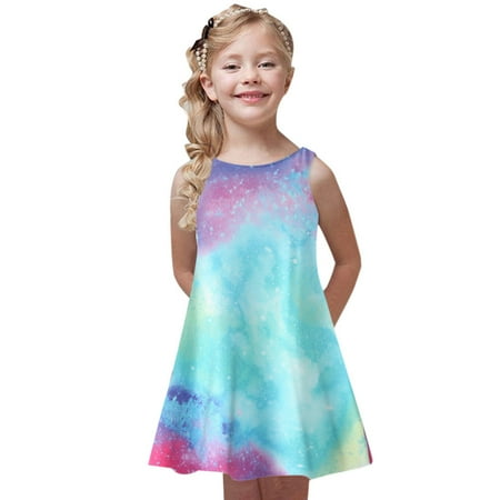 

nsendm Girls Sleeveless Party Dress Kids Dresses Toddler Summer Printing Princess Baby Girls Dress&Skirt Toddler Girl Clothes Dress Light Blue 6-7 Years