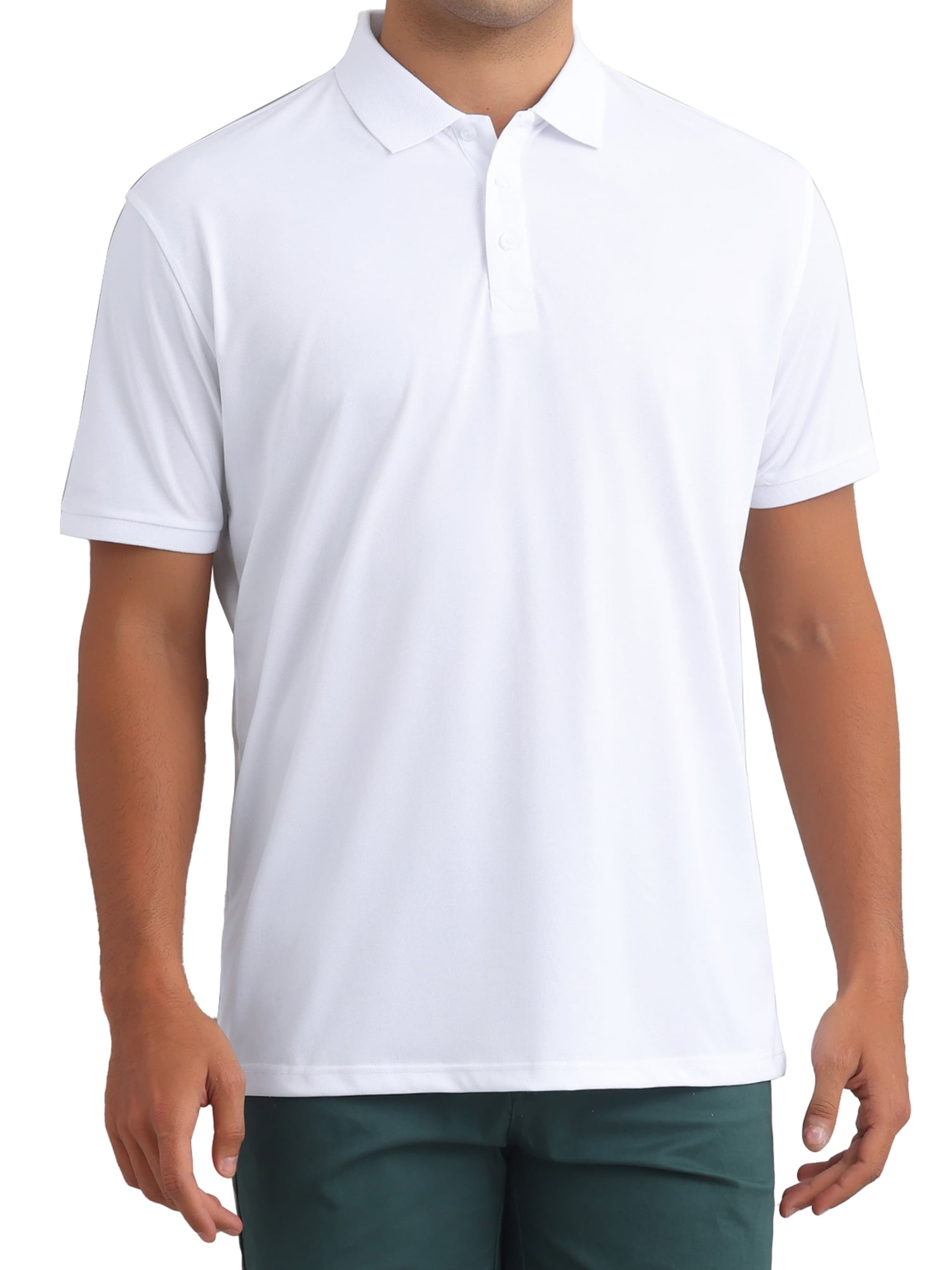 DARING DIVA Men's Solid Stretch Short Sleeve Slim Fit Golf Shirt M White