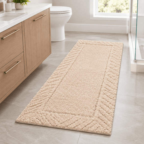 48x17 Long Bathroom Runner Rugs Beige Non Slip Washable Bath