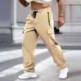 thumbnail image 4 of Ndbuld Mens Pants Athletic Casual Sport Pocket D Zipper Solid Color Elastic Waist Cargo Pants Khaki,L, 4 of 9