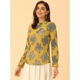 thumbnail image 3 of Blusa Elegante Floral Allegra K Cuello de Volantes Amarillo Gris S, 3 of 5