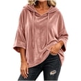 thumbnail image 4 of Gamivast Velvet Hoodie Pullover for Women Sweatshirts Half Sleeve Drop Shoulder Drawstring Velour Tops Casual Loose Fit Comfy Y2K Fall Loungewear Pink XXL, 4 of 7