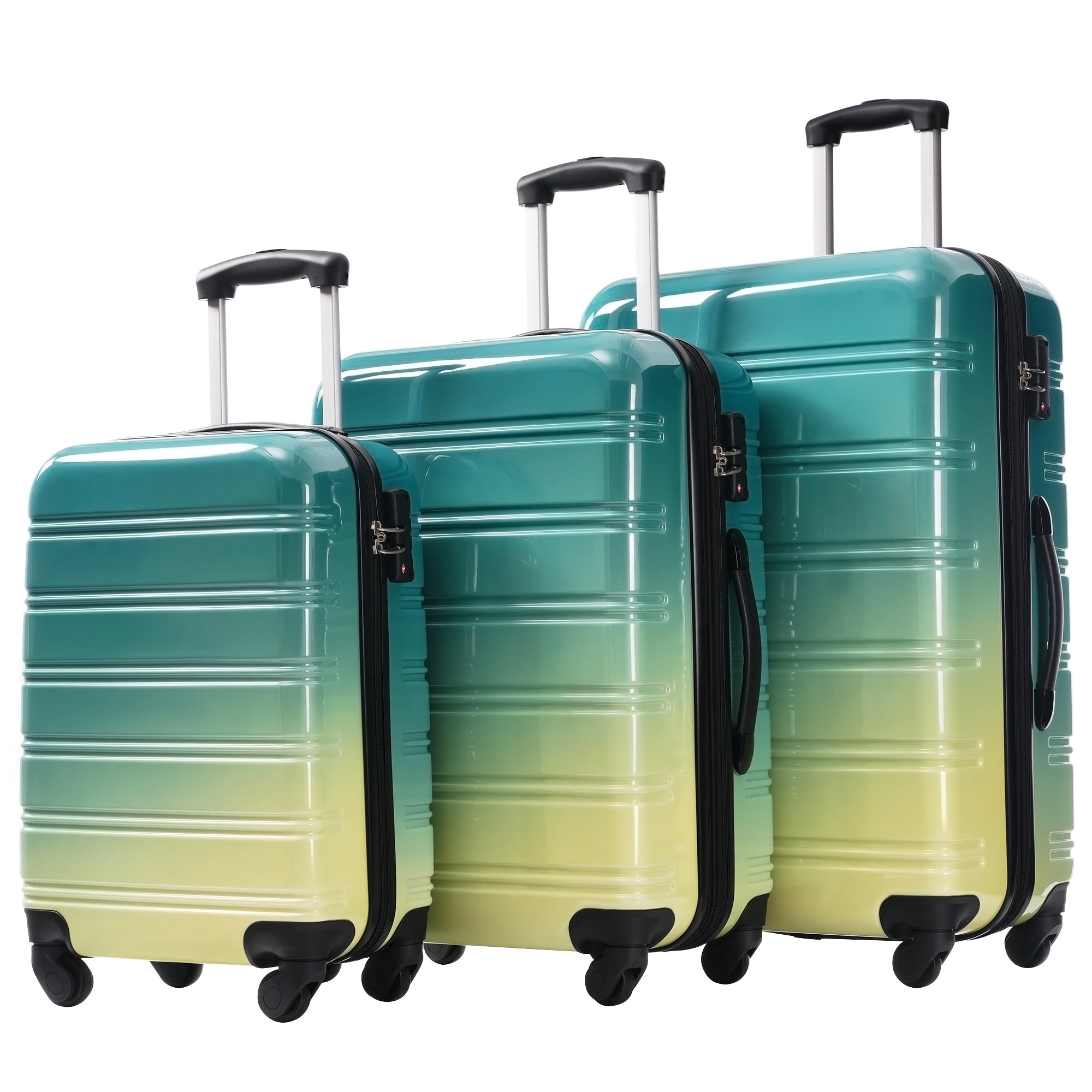 MODERNLUXE 3PCS ABS Hardside Luggage Set,Gradient Color Expandable Suitcase with Spinner Wheels and TSA Lock, 20/24/28 Inch,Green & Yellow