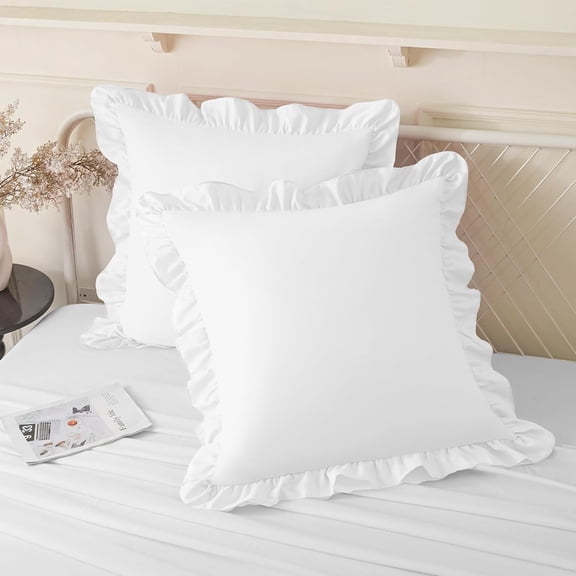 2 Pack Ruffle Pillow Cases 18x18 Inches, White