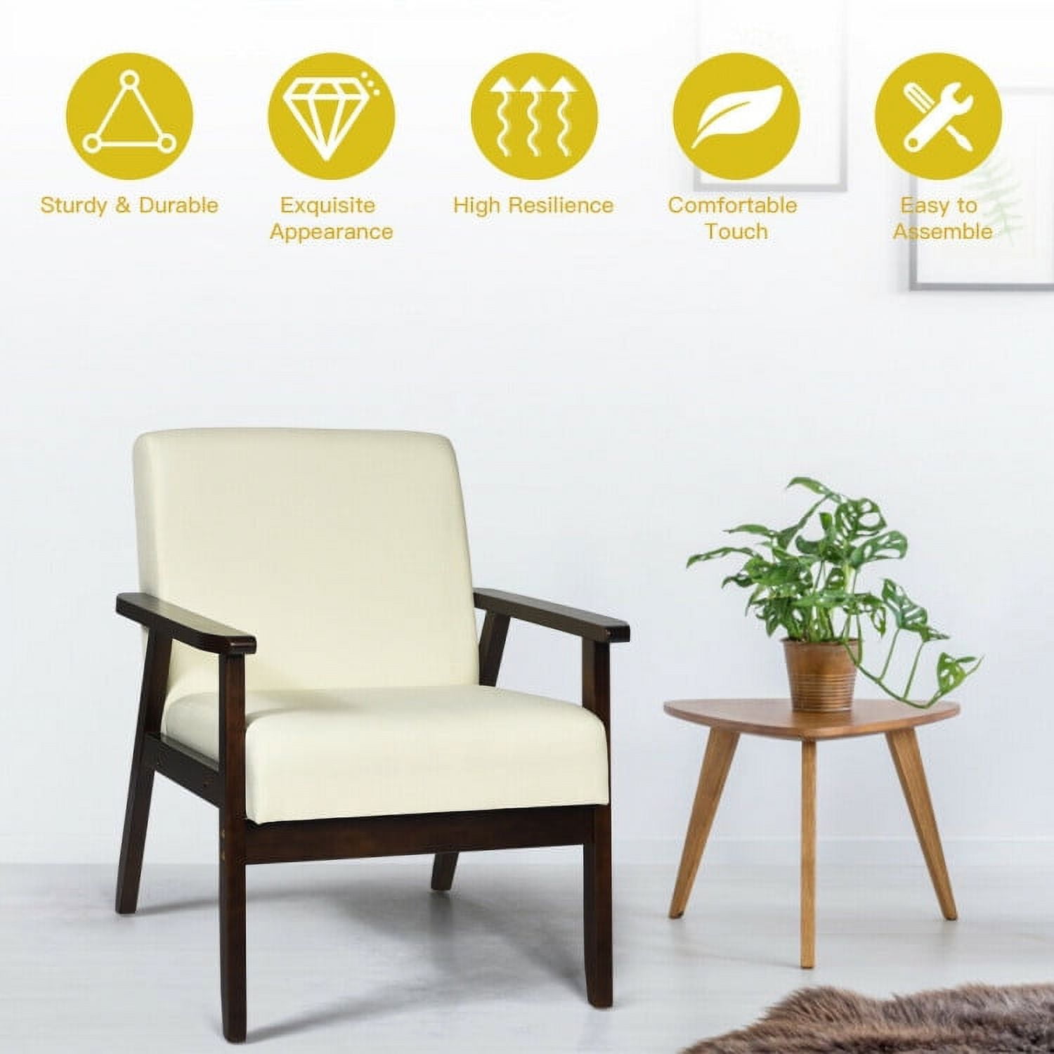 Finihen Mid-Century Modern Accent Chair, Retro Fabric Armchair, Solid Rubber Wood Fabric Accent Armchair, for Living Room, Beige Finihen Mid-Century Modern Accent Chair, Retro Fabric Armchair, Solid Rubber Wood Fabric Accent Armchair, for Living Room, Beige