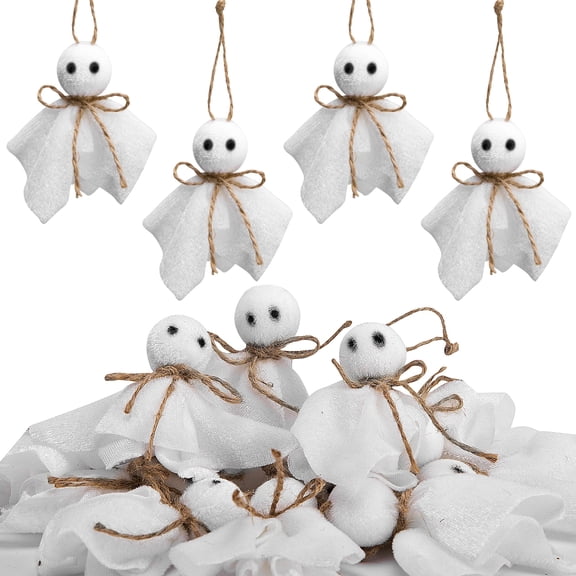 EBaokuup 16 Pcs 3 inch Rustic Cloth Ghost Ornaments for Halloween Tree & Yard Decor