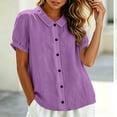 thumbnail image 5 of Yutgune Women's Trendy Cotton Linen Top Casual Solid Color Short-Sleeved Button-Down Blouse Collar Shirt, 5 of 9
