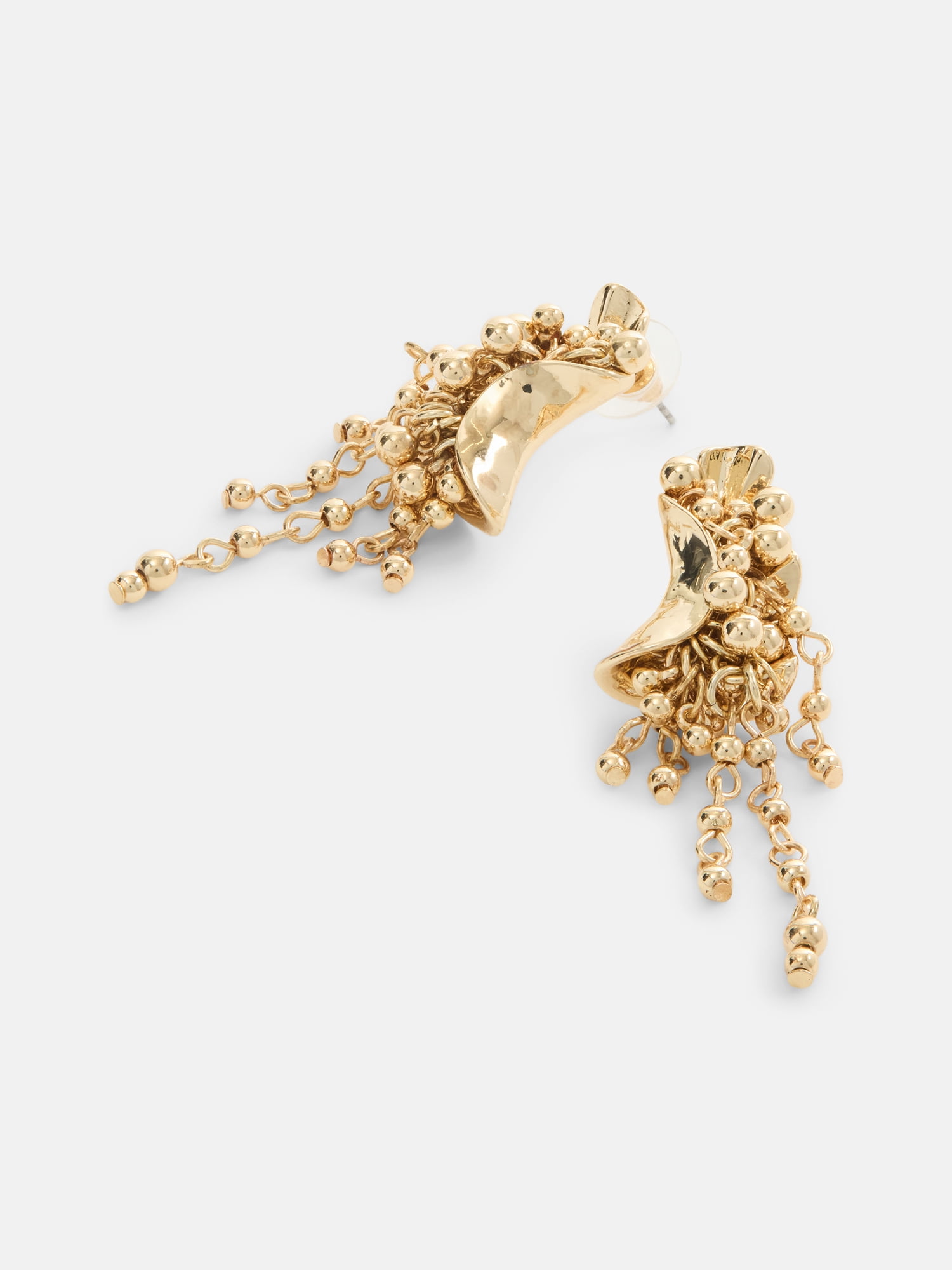 Scenario Women's Gold-Tone Textured Crescent Metal Beaded Fringe Drop Earrings