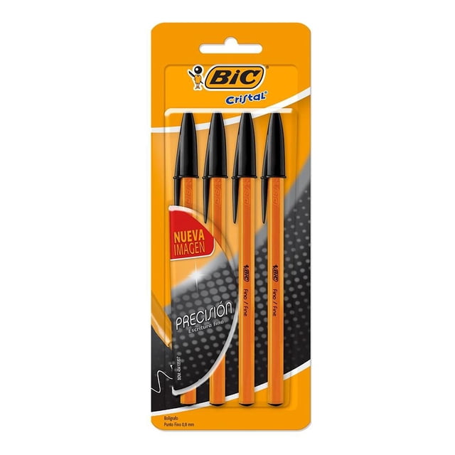 Bolígrafo Bic Cristal Punto Fino Color Negro 4 Piezas