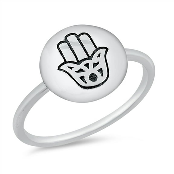 Stamped Hamsa Hand of God Ring .925 Sterling Silver Band Jewelry Female Male Unisex Size 4