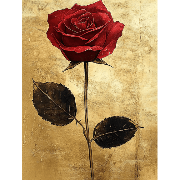 Gold Leaf Red Rose Canvas Wall Art, Perfect for Living Room, Bedroom, Dining Room, Office, and Hallway Decoration.