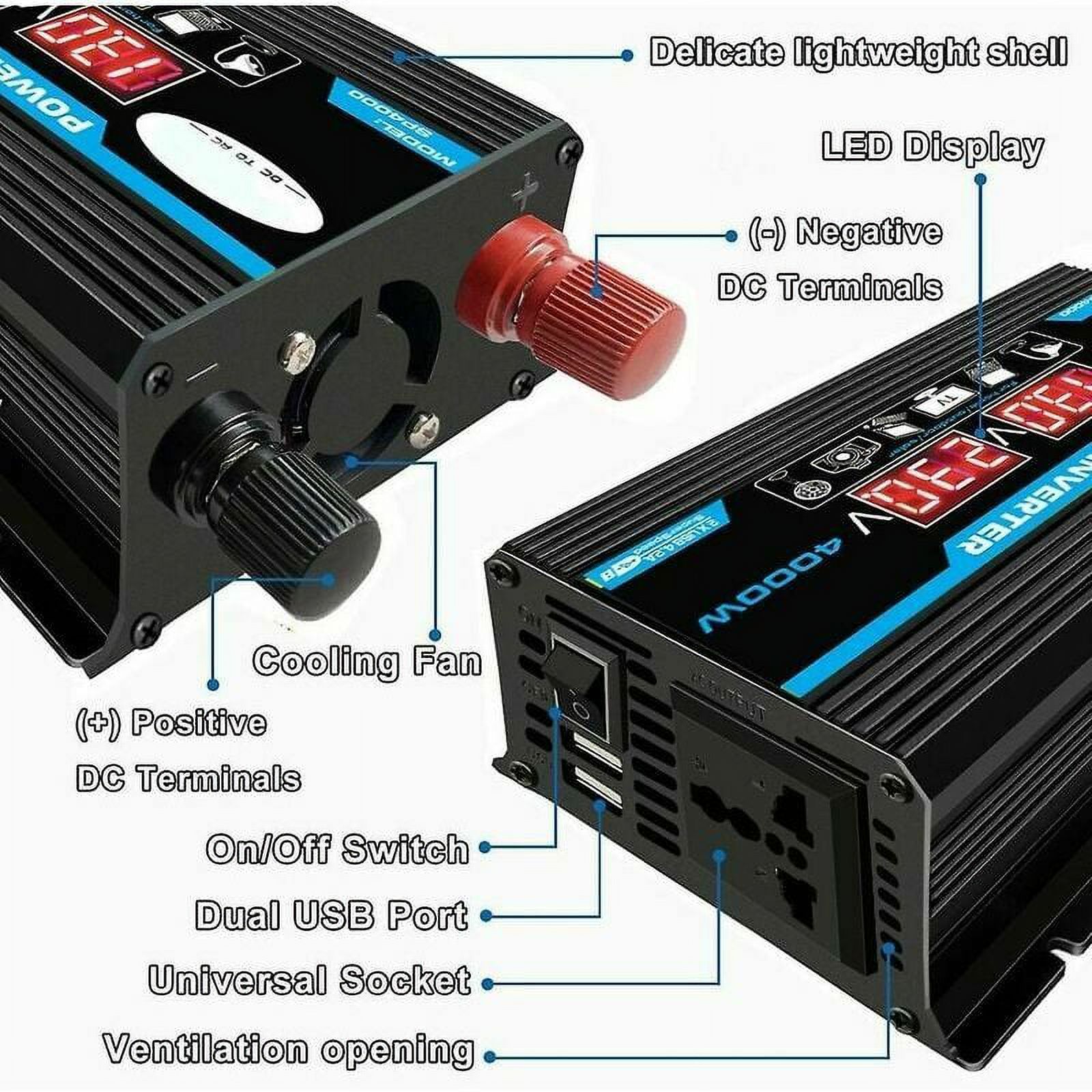 Bekayaa 2000 Watt Pure Sine Wave Inverter, 24V DC to 220V AC Converter for RV, Truck, Camping, with LED Display, Dual AC Outlets, USB Port