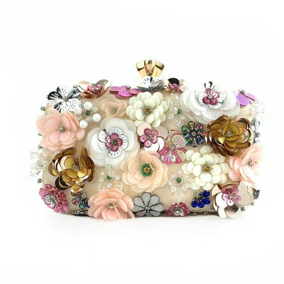 AOOOWER Evening Dinner Bag Flower Beaded Handbag Floral Shouler Bag Party Clutch Purse