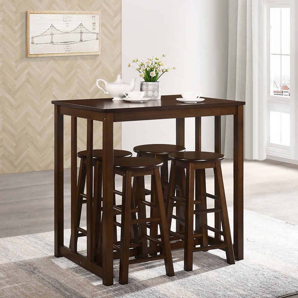 Kepooman 5Piece Wooden Dining Table Sets, Counter Height Pub Table with 4 Backless Bar Stools, Espresso Kepooman 5Piece Wooden Dining Table Sets, Counter Height Pub Table with 4 Backless Bar Stools, Espresso