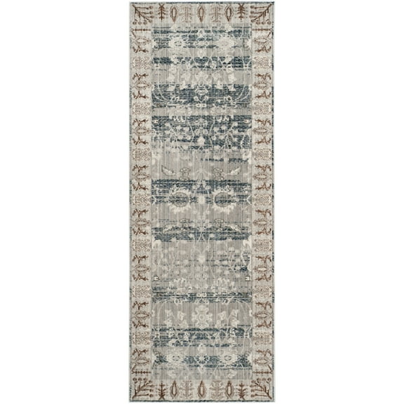 SAFAVIEH Valencia Euanthe Floral Bordered Polyester Runner Rug, Dark Grey/Light Grey, 2'3" x 12'