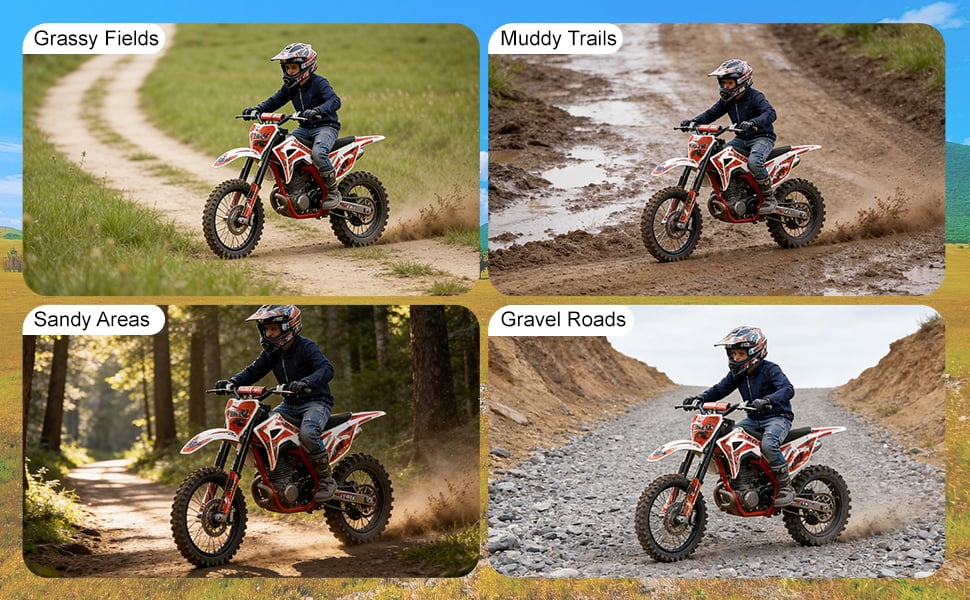 Korogimeeet Kids Gas Dirt Bike Red 49cc 2-Stroke, 10 Inch Knobby Tires with Inverted Suspension, Hand-Pull Start, 40KM/H Top Speed, 30 Min Range, 150kg Capacity, 47 x 30 Inch