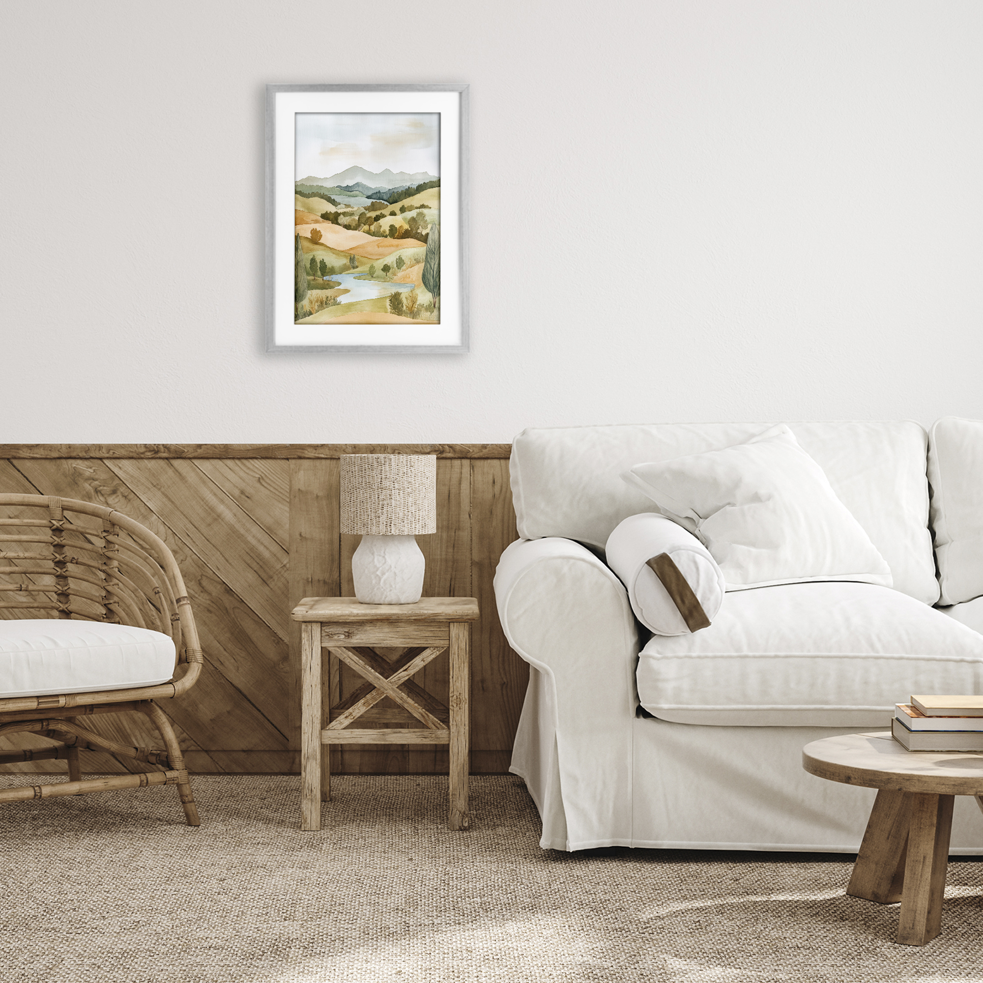 Stupell Industries Watercolor Hills & Tranquil Valley Gray Framed Print Under Glass, design by Petal Prints Design