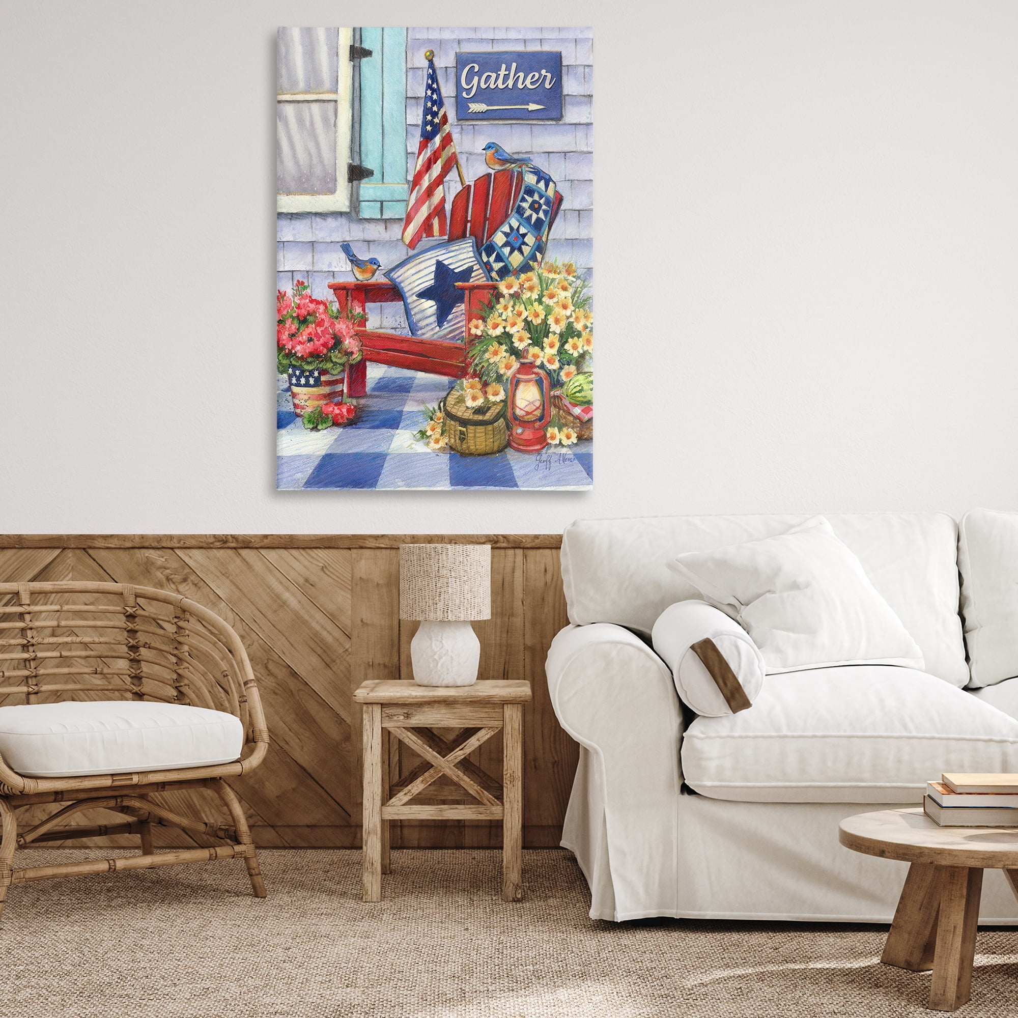 Stupell Industries Patriotic Porch View Patriotic Painting Wrapped Canvas Art Print Wall Art, 30 x 45