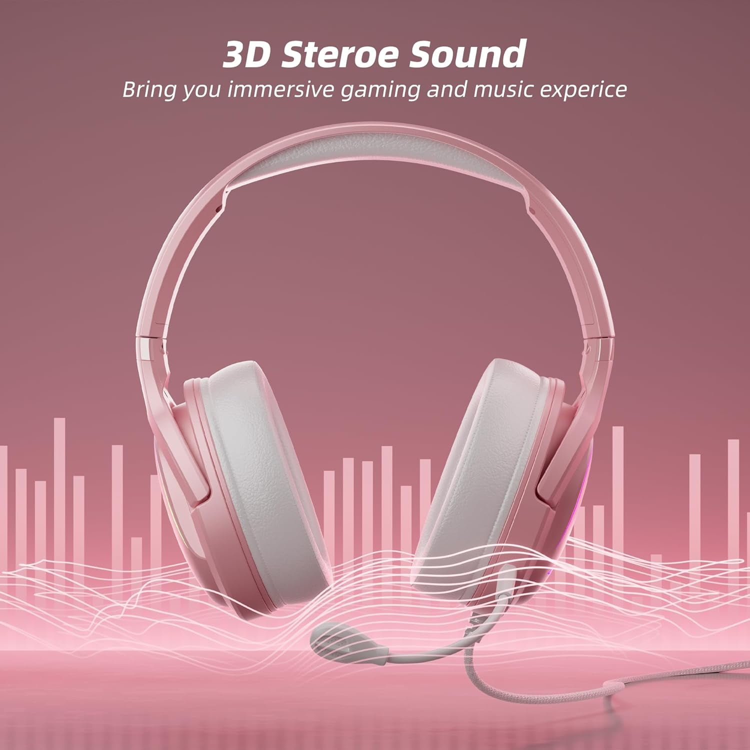 Cherry Blossom Stereo Gaming Headset for PS4/PS5/Xbox/PC/Mac/Switch, RGB Gradient Light Wired Gaming Headphones with Mic, Surround Sound Bass, Soft Memory Earmuffs for Kids & Girls/Women