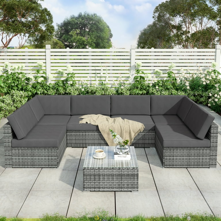 CLEARANCE 7pcs Patio Outdoor Furniture Sets All Weather Rattan