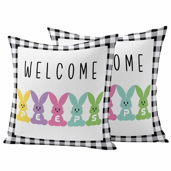 Outdoor Waterproof Pillow Covers Easter Colorful Cartoon Rabbit Peeps Decorative Throw Pillow Protectors,Pillowcase Cushion Cases for Patio Sofa Garden Couch,16x16in,Pack of 2