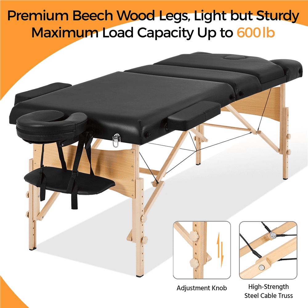 Renwick Professional Portable Massage Bed with Carrying Bag, Black