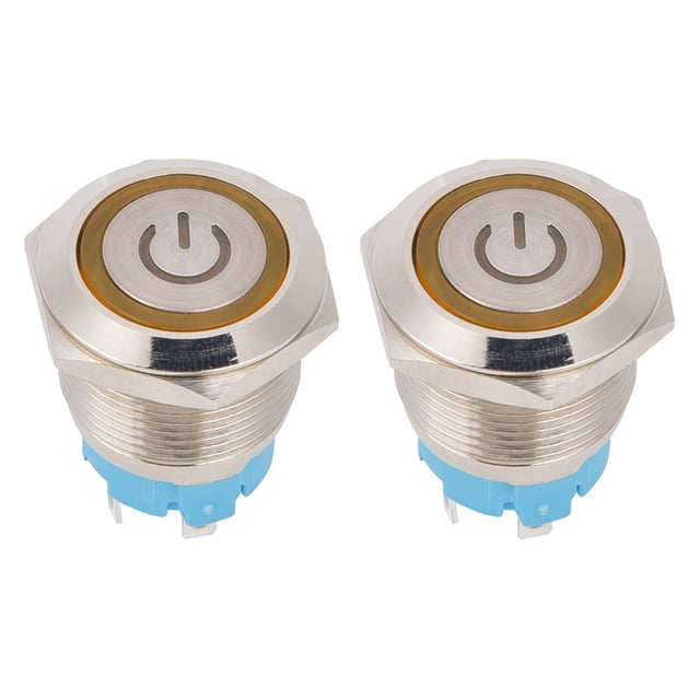 2 uds interruptor de botón pulsador 4 pines 19mm cabeza plana redonda carcasa de acero inoxidable con luz IP65 12-24VDC